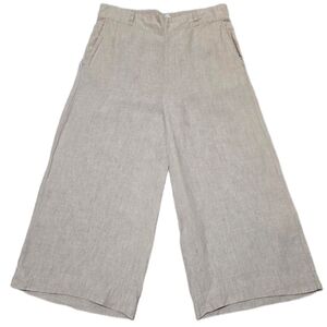 H by Halston Linen Wide-Leg Cropped Pants In Neutral Oatmeal Color Size Large